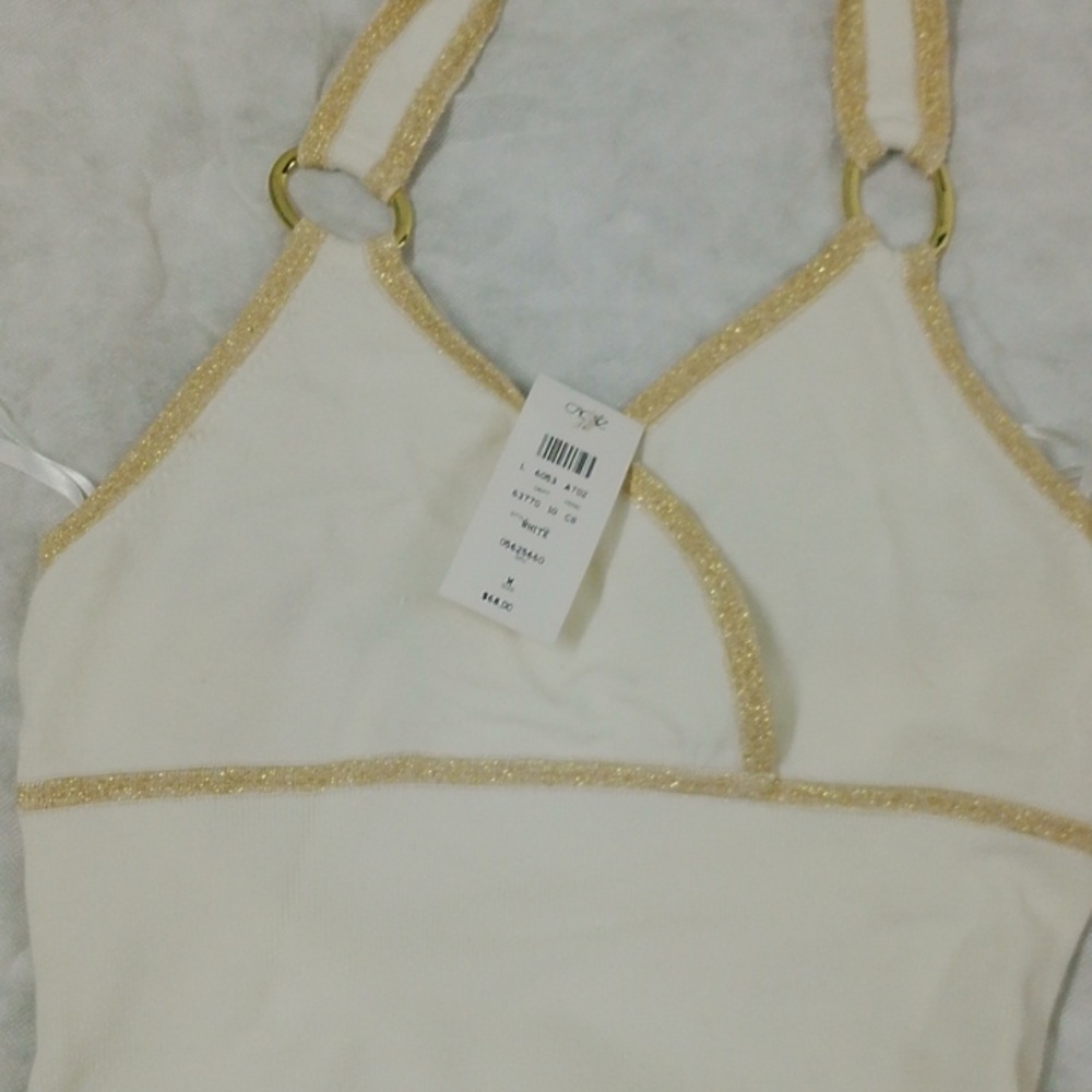 White and Gold Halter Top By Cache